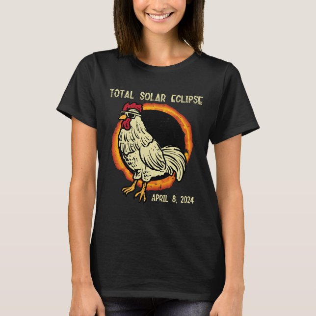 Rooster Total Solar Eclipse 2024 April 8 Männer Fr T-Shirt (Vorderseite)