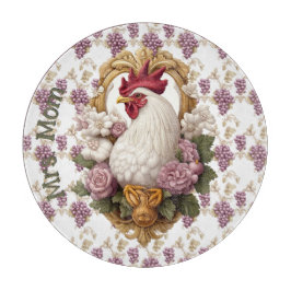 Rooster & Trauben Heraldisches Wappen in Maronen, Schneidebrett