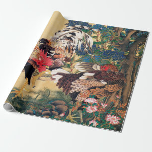 Rooster und Hen mit Hydrangeas von Ito Jakuchu Geschenkpapier