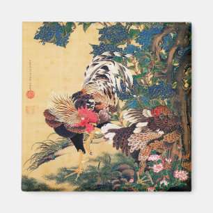 Rooster und Hen mit Hydrangeas von Ito Jakuchu Magnet