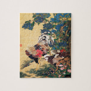 Rooster und Hen mit Hydrangeas von Ito Jakuchu Puzzle
