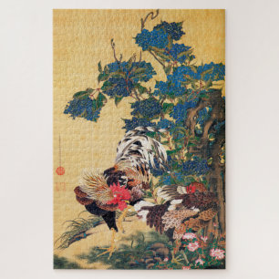 Rooster und Hen mit Hydrangeas von Ito Jakuchu Puzzle