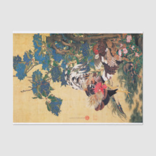 Rooster und Hen mit Hydrangeas von Ito Jakuchu Seidenpapier