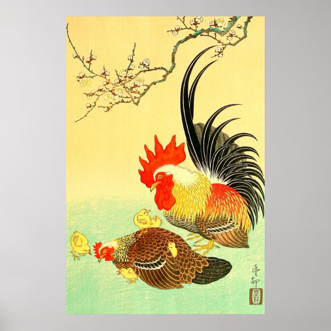 Rooster und Hen Ohara Koson 1930er Poster (Vorne)