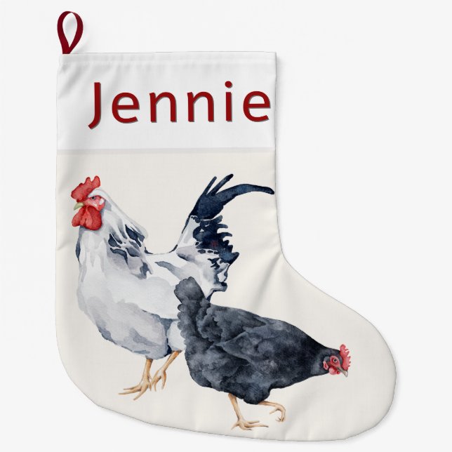 Rooster und Hen Personalisierten Weihnachts-Strump Großer Weihnachtsstrumpf (Vorderseite)