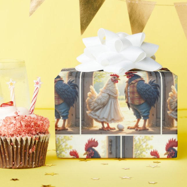 Rooster und Hen Spaß Geschenkpapier (Geburtstagsparty)