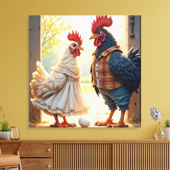 Rooster und Hen Spaß Leinwanddruck (Insitu (Wohnzimmer))