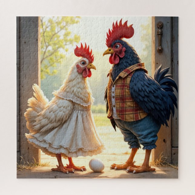 Rooster und Hen Spaß Puzzle (Vertikal)