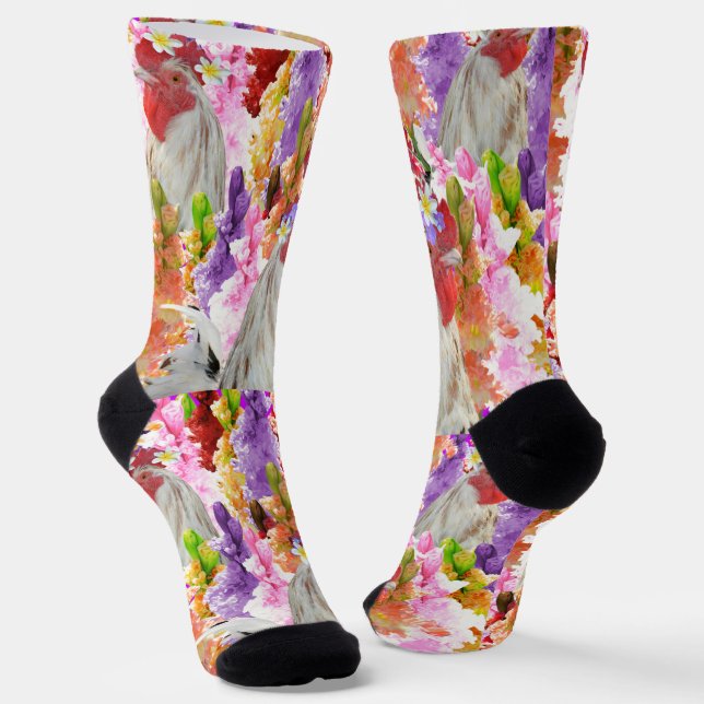 Rooster und Hollyhocks, Crew Socken (Gewinkelt)
