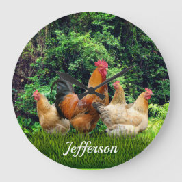 Rooster und Hühner Große Wanduhr