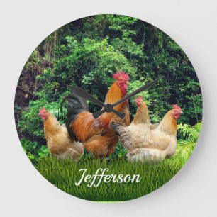 Rooster und Hühner Große Wanduhr