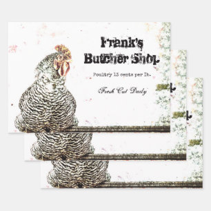 Rooster Vintag Farm Antik Weiße Textur Land Geschenkpapier Set