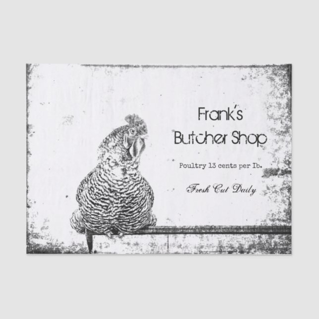 Rooster Vintag Farm Schwarz-weiß Textur Land Seidenpapier (Vorderseite)