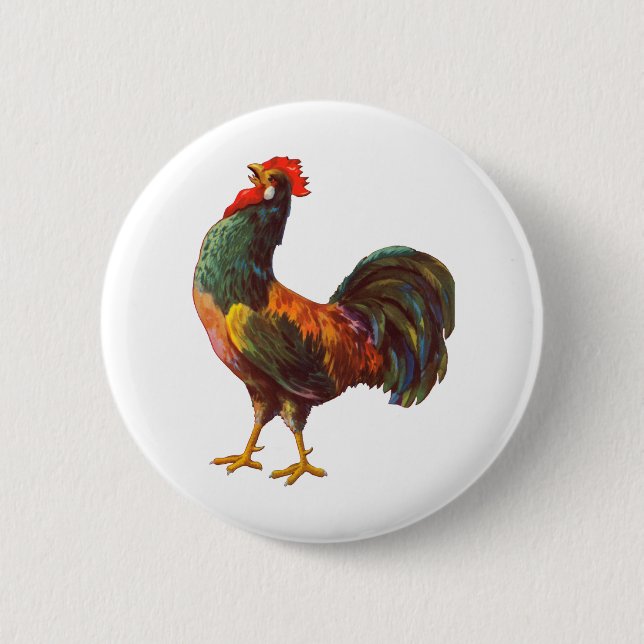 Rooster Vintag Kitekatze Kunst Button (Vorderseite)