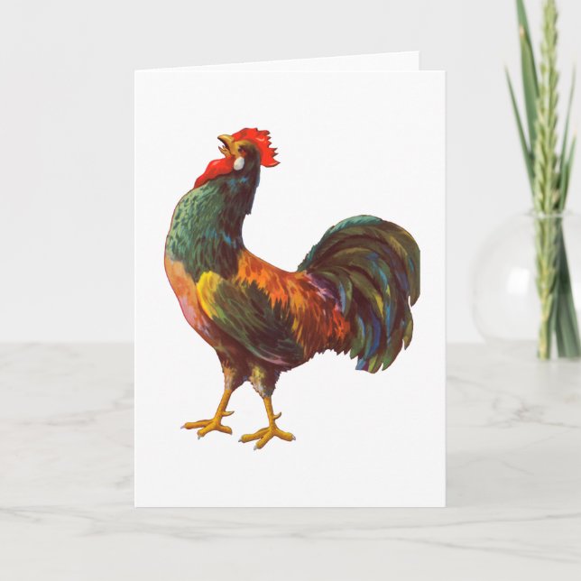 Rooster Vintag Kitekatze Kunst Karte (Vorderseite)