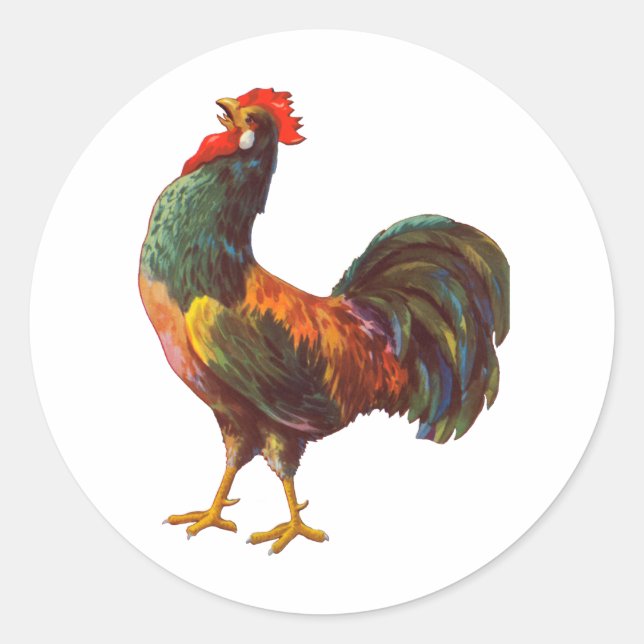 Rooster Vintag Kitekatze Kunst Runder Aufkleber (Vorderseite)