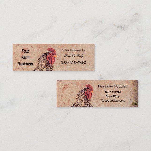 Rooster Vintage antike Textilindustrie Land Mini Visitenkarte (Vorne/Hinten)