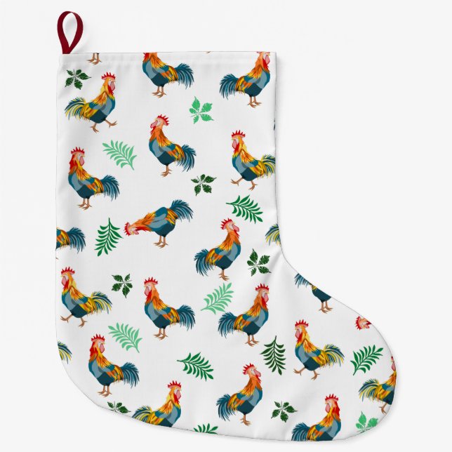 Rooster-Vogelmuster Großer Weihnachtsstrumpf (Vorderseite)