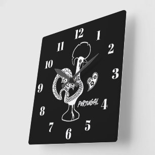 Rooster von Barcelos, Portugal, silhouete Quadratische Wanduhr