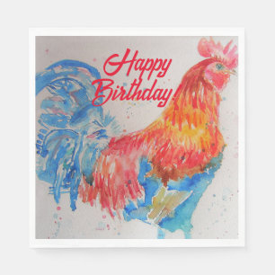 Rooster Wasserfarben Malerei Art Geburtstag Serviette