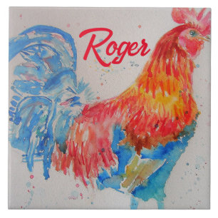 Rooster Wasserfarben Malerei Art Huhn Fliese