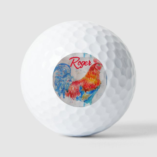 Rooster Wasserfarben Malerei Art Huhn Golfball (Vorderseite)