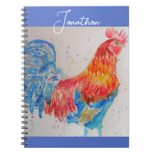 Rooster Watercolor Chicken Bird Kids Boys Notebook Notizblock