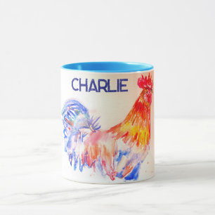 Rooster Watercolor Chicken Bird Kids Boys Tasse