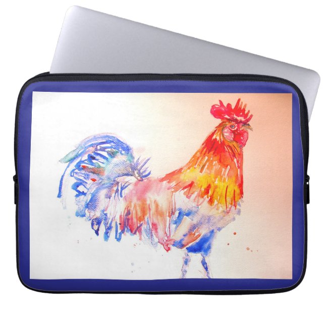 Rooster Watercolor Chicken Bird Vater Laptopschutzhülle (Vorderseite)