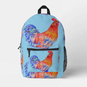 Rooster Watercolor Red Blue Boys Backpack Bedruckter Rucksack