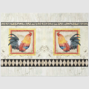 Rooster Watercolor Rustic Harlequin Wood Decoupage Seidenpapier