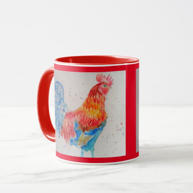 Rooster Watercolor Tasse (Vorderseite Links)