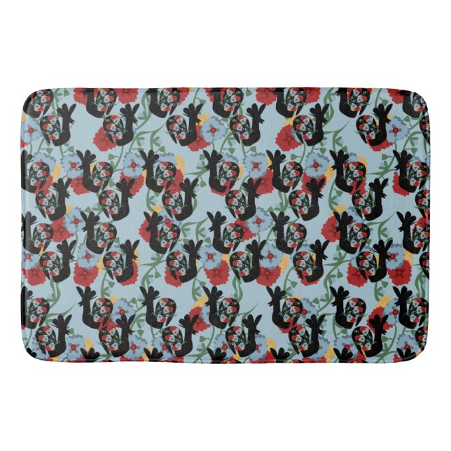 Roosters Folk Floral mexikanisches Muster Badematte (Vorderseite)