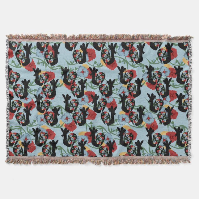 Roosters Folk Floral mexikanisches Muster Decke (Vorderseite)