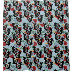 Roosters Folk Floral mexikanisches Muster Duschvorhang