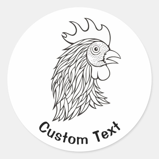 Rooster's Head Line Art Runder Aufkleber (Vorderseite)