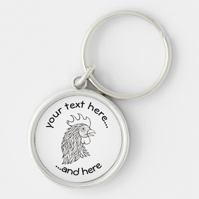 Rooster's Head Line Art Schlüsselanhänger (Vorne)