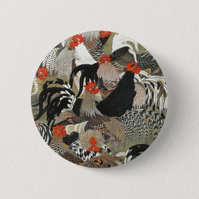Roosters Hen Illustration von Ito Jakuchu Button (Vorderseite)