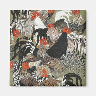 Roosters Hen Illustration von Ito Jakuchu Magnet