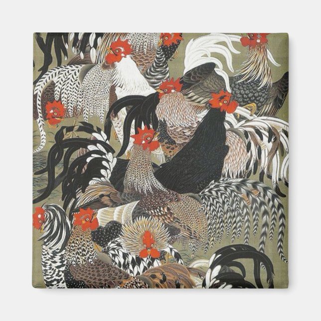 Roosters Hen Illustration von Ito Jakuchu Magnet (Vorne)