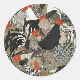 Roosters Hen Illustration von Ito Jakuchu Runder Aufkleber