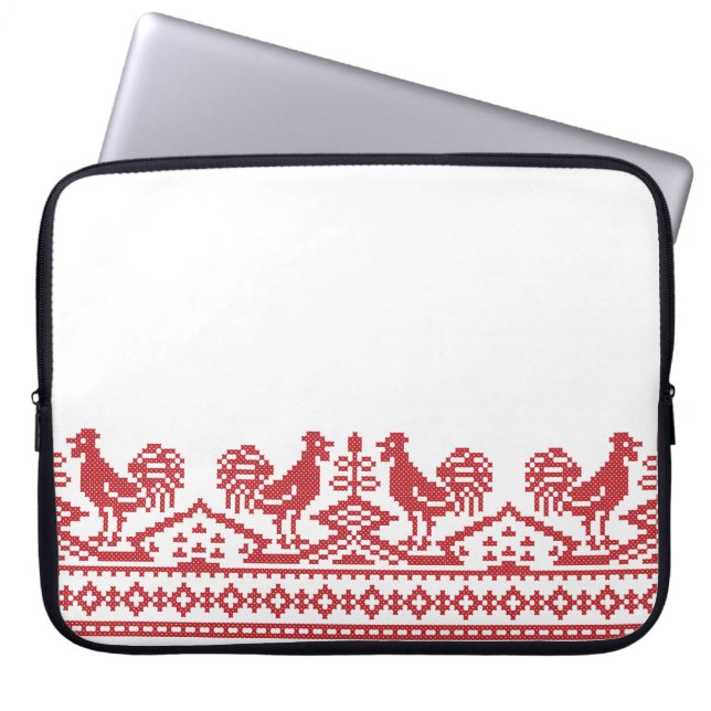 Roosters Kreuzstich Russisches Muster Laptopschutzhülle (Vorderseite)