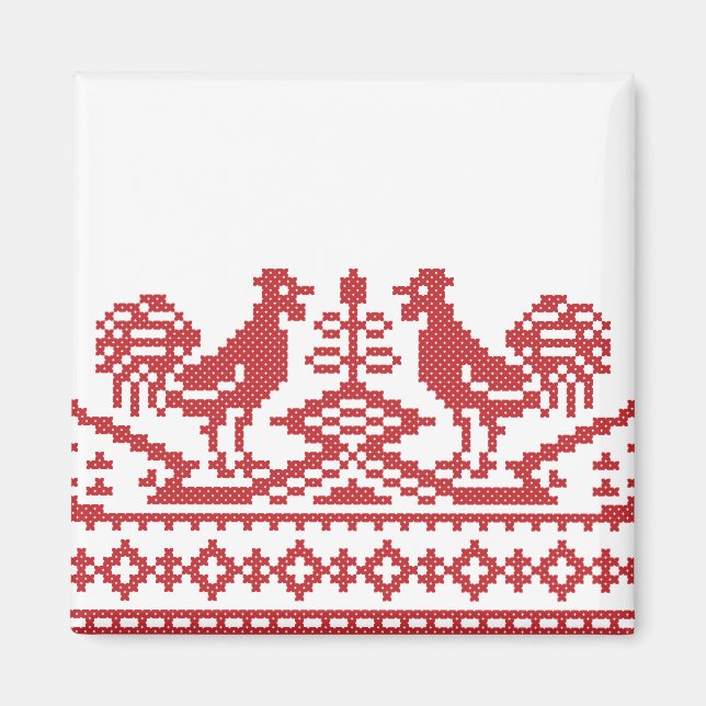Roosters Kreuzstich Russisches Muster Magnet (Vorne)