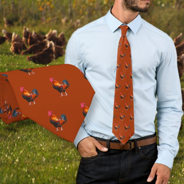 Roosters Muster Rust Orange Neck Tie Krawatte (Von Creator hochgeladen)