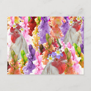 Roosters und Hollyhocks, Feiertagspostkarte