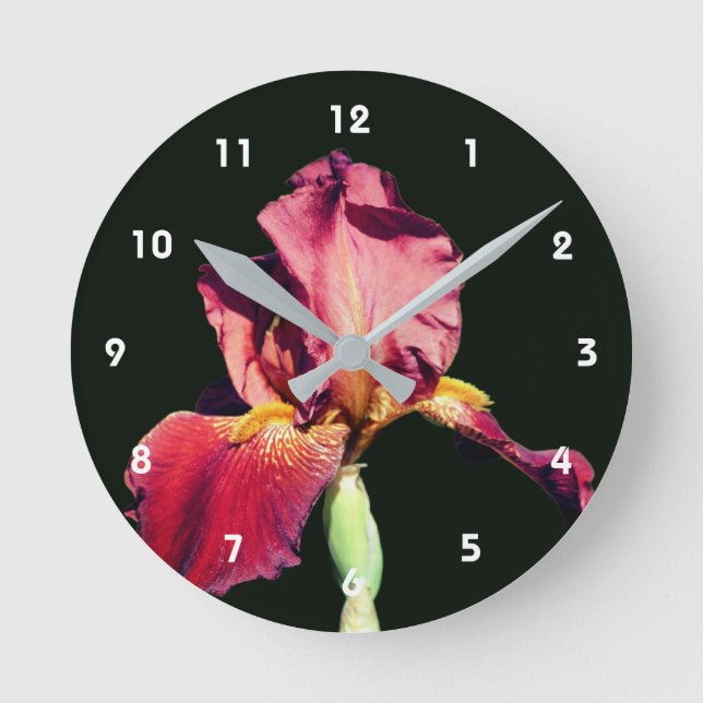 Root Beer Bearded Iris Flower Runde Wanduhr (Vorderseite)