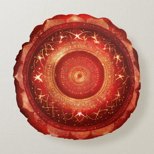 Root Chakra Red Mandala Mediation Rundes Kissen (Vorderseite)