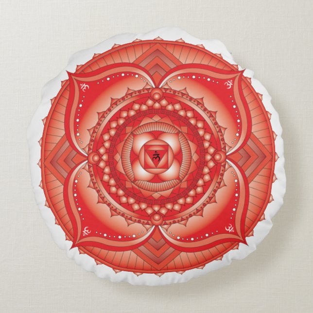 Root Chakra Red Mandala Round Pillow Rundes Kissen (Rückseite)