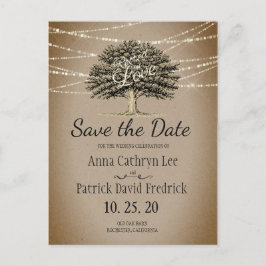 Rooted in Liebe Rustic Tree String Lights Gerettet Ankündigungspostkarte