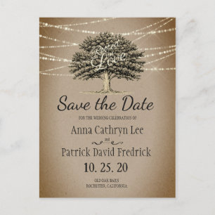Rooted in Liebe Rustic Tree String Lights Gerettet Ankündigungspostkarte